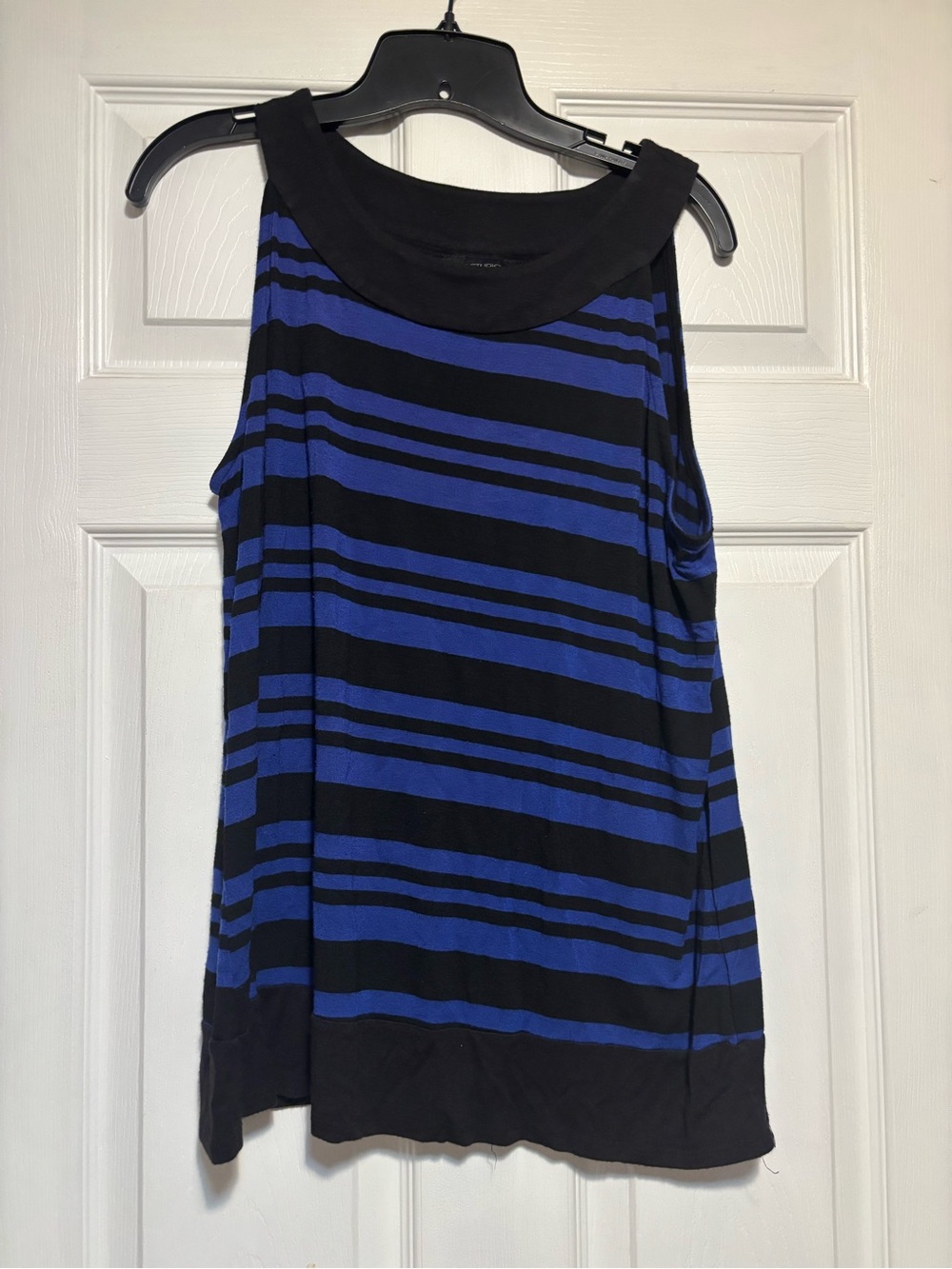 AB Studio Black and Royal Blue Striped Sleeveless Tank